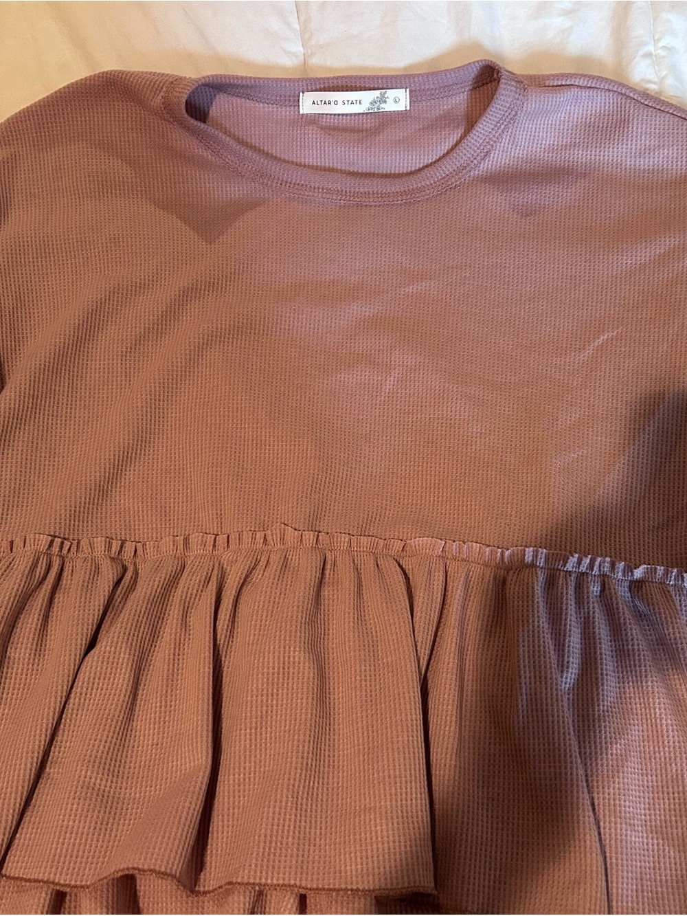 Altar'd State Dusty Mauve Waffle Knit Top, Sz L